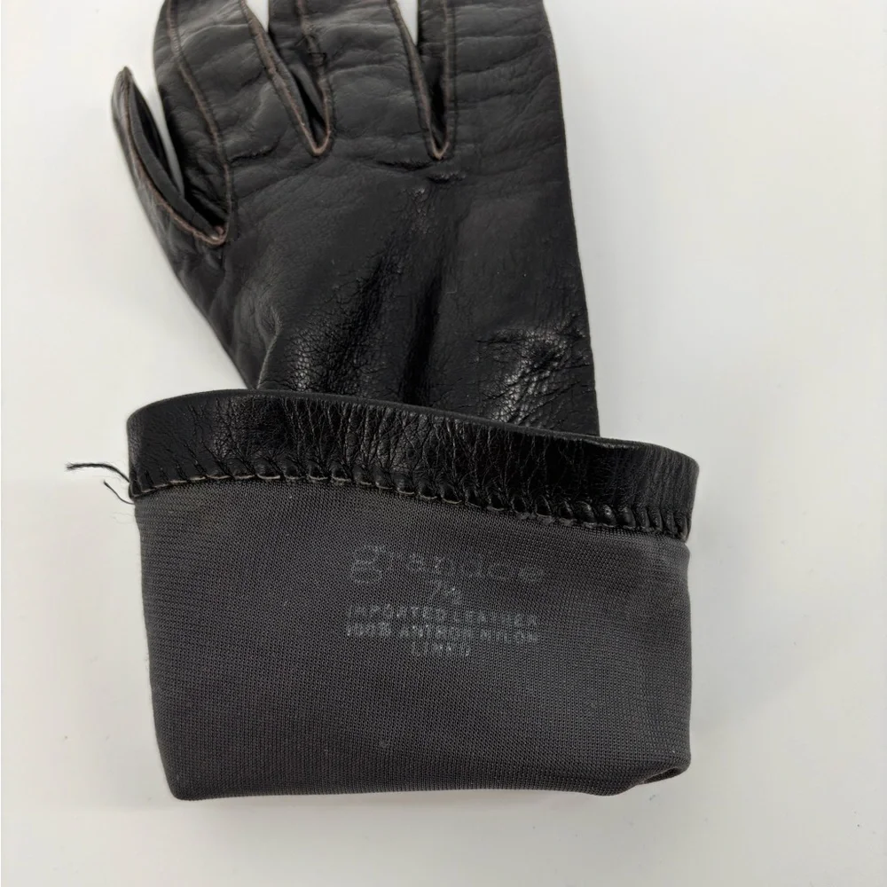 Vintage Gants Black Leather Gloves – 1950s-60s Mid-Length, Nylon Lined